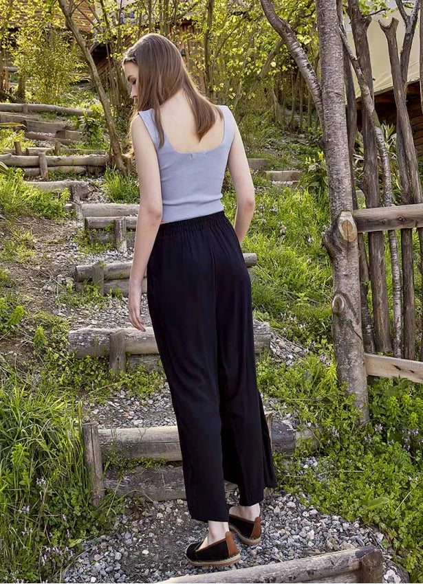 Wrap Front Loose Fit Boho Pants Black