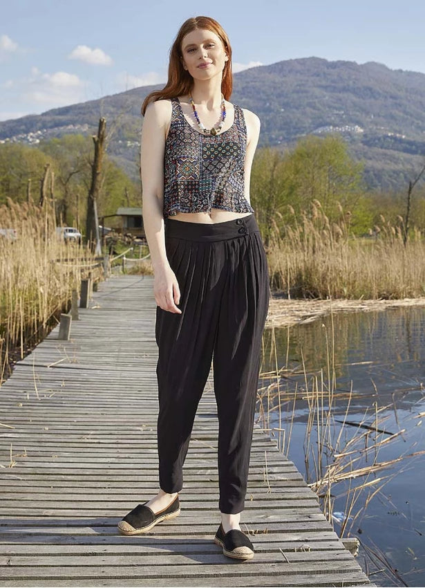 Slim Leg Black Pleated Trousers