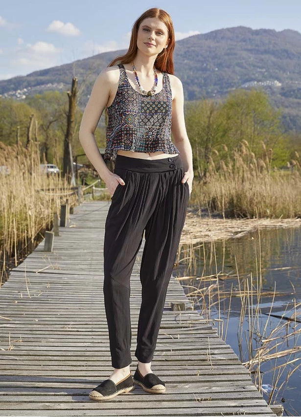 Slim Leg Black Pleated Trousers