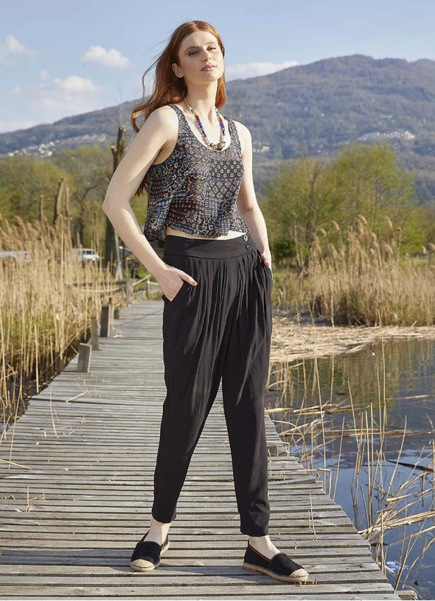 Slim Leg Black Pleated Trousers