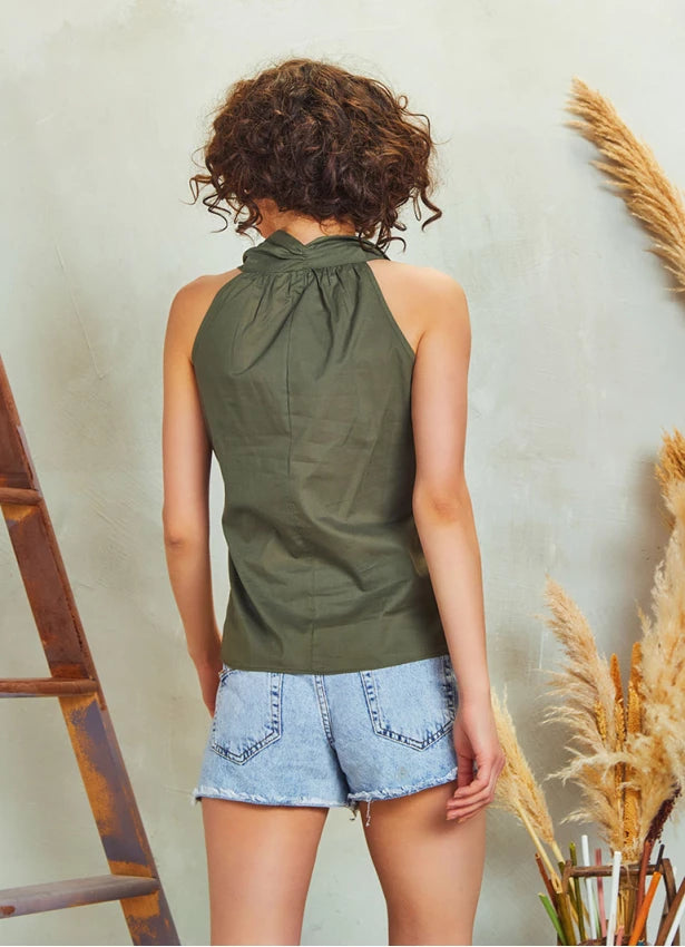 Bohemian Sleeveless Blouse Olive Green