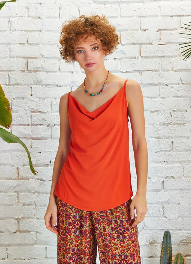 Plunging Bohemian Blouse Tangerine Orange