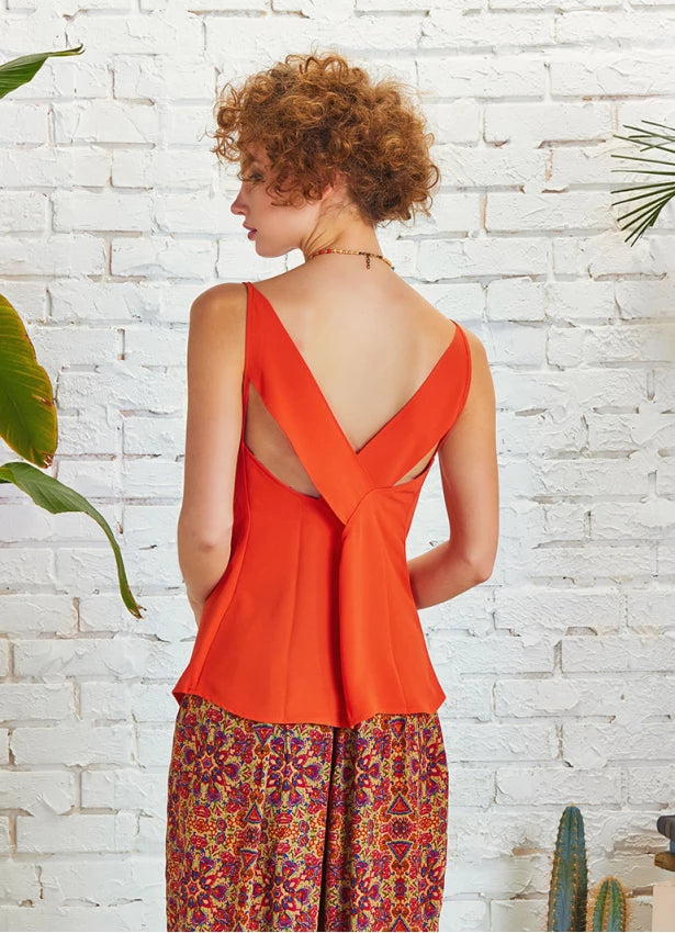 Plunging Bohemian Blouse Tangerine Orange
