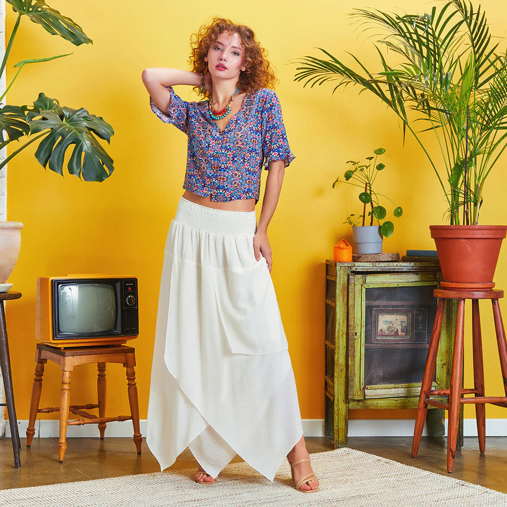 Layered Bohemian Style Maxi Skirt White