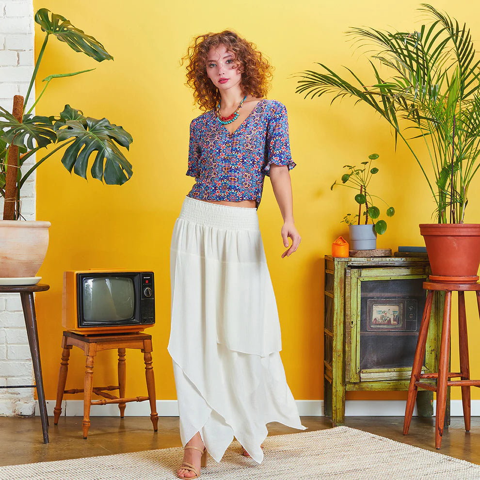 Layered Bohemian Style Maxi Skirt White