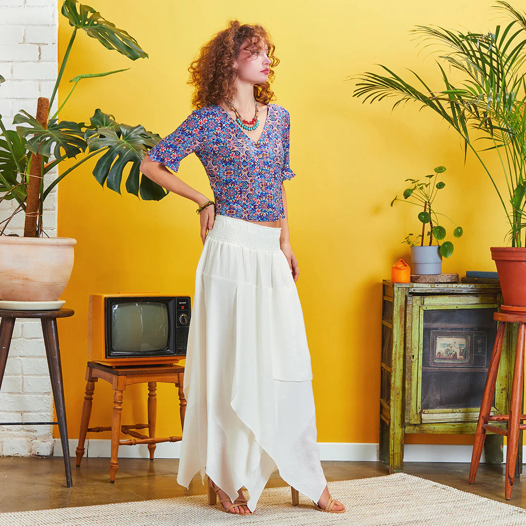 Layered Bohemian Style Maxi Skirt White