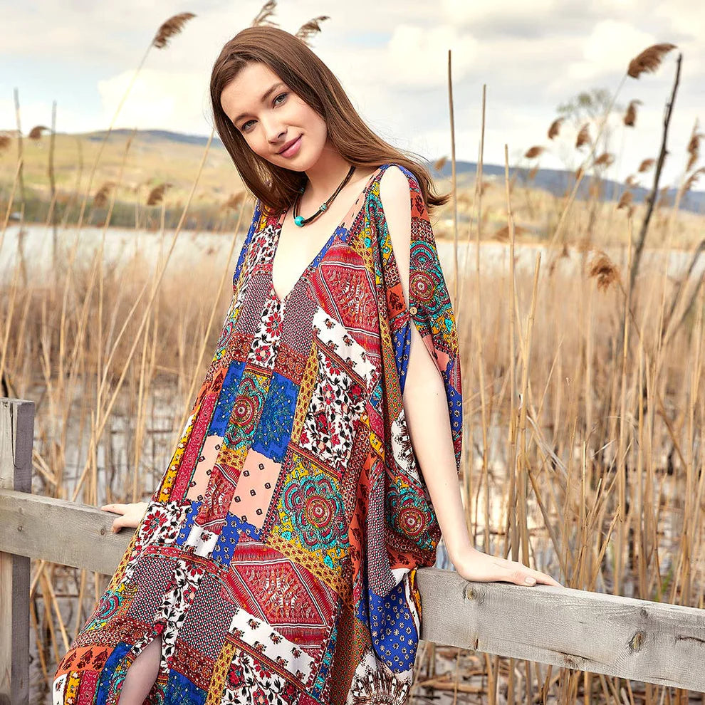 Asymmetrical Hem Loose Fit Summer Dress Purple - Multicolor