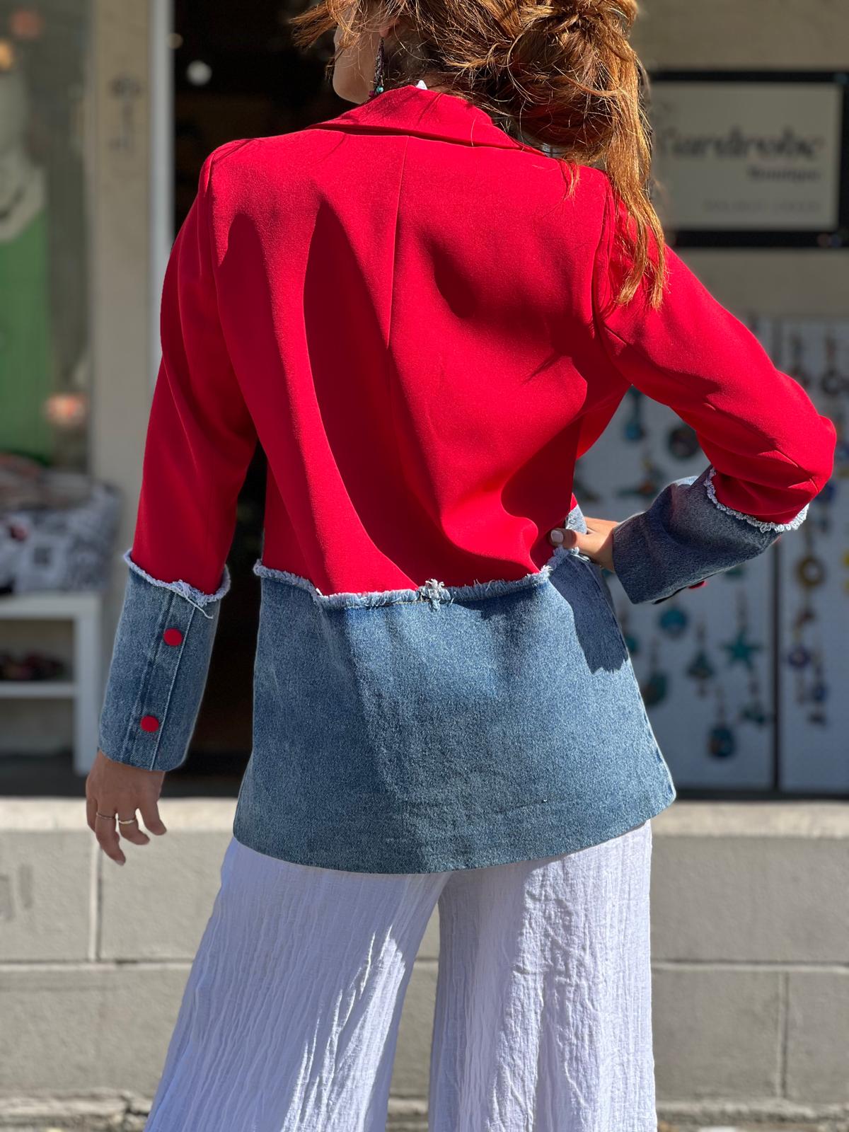 Red Blazer with Denim Detail