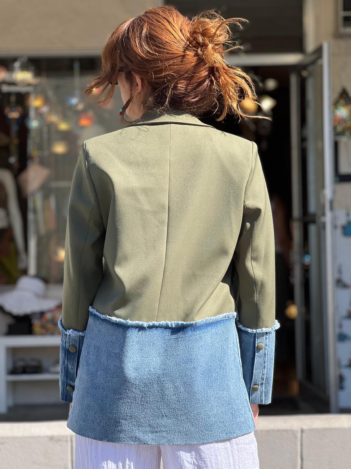 Green Blazer with Denim Detail