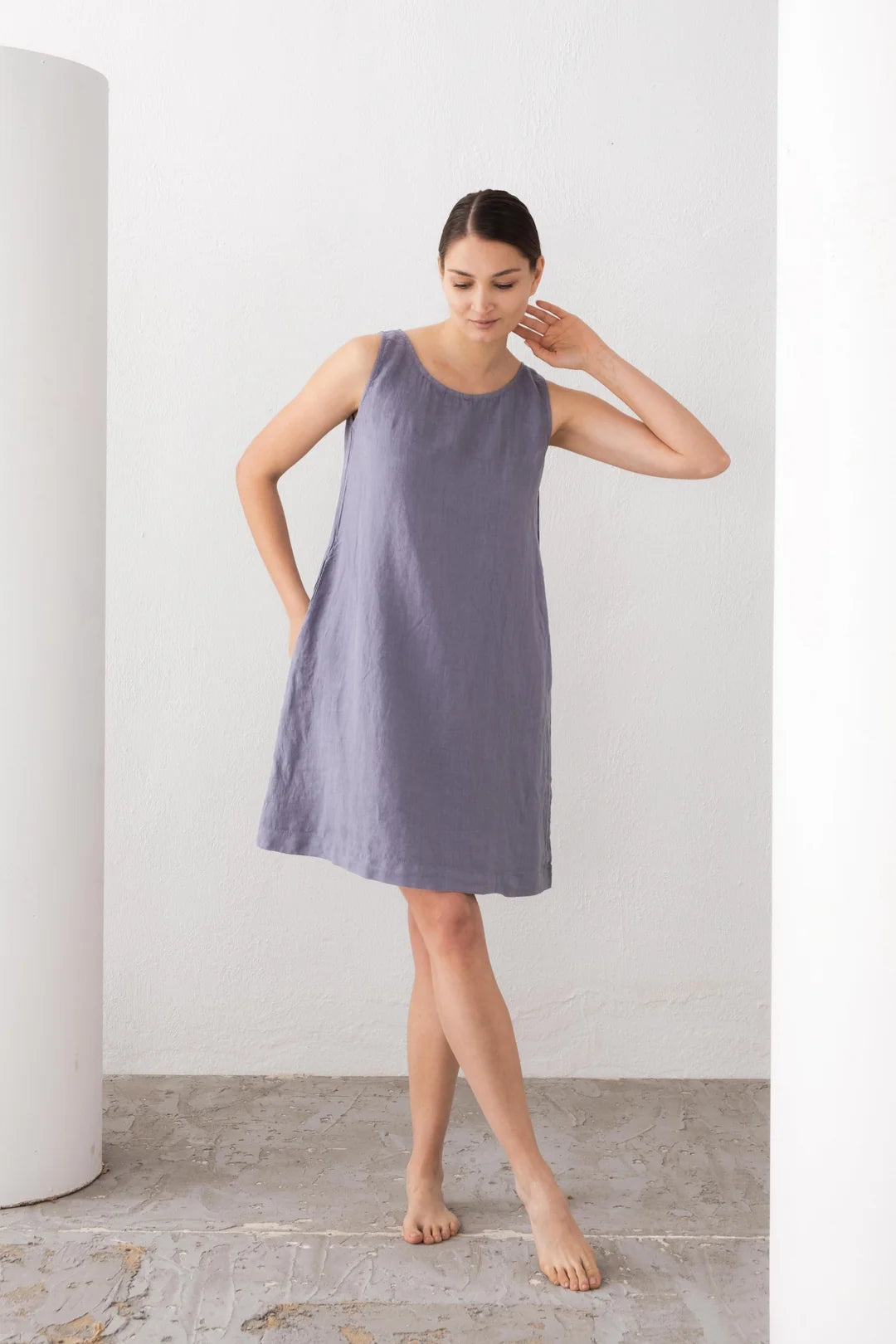 Linen Sleeveless Dress Lilac
