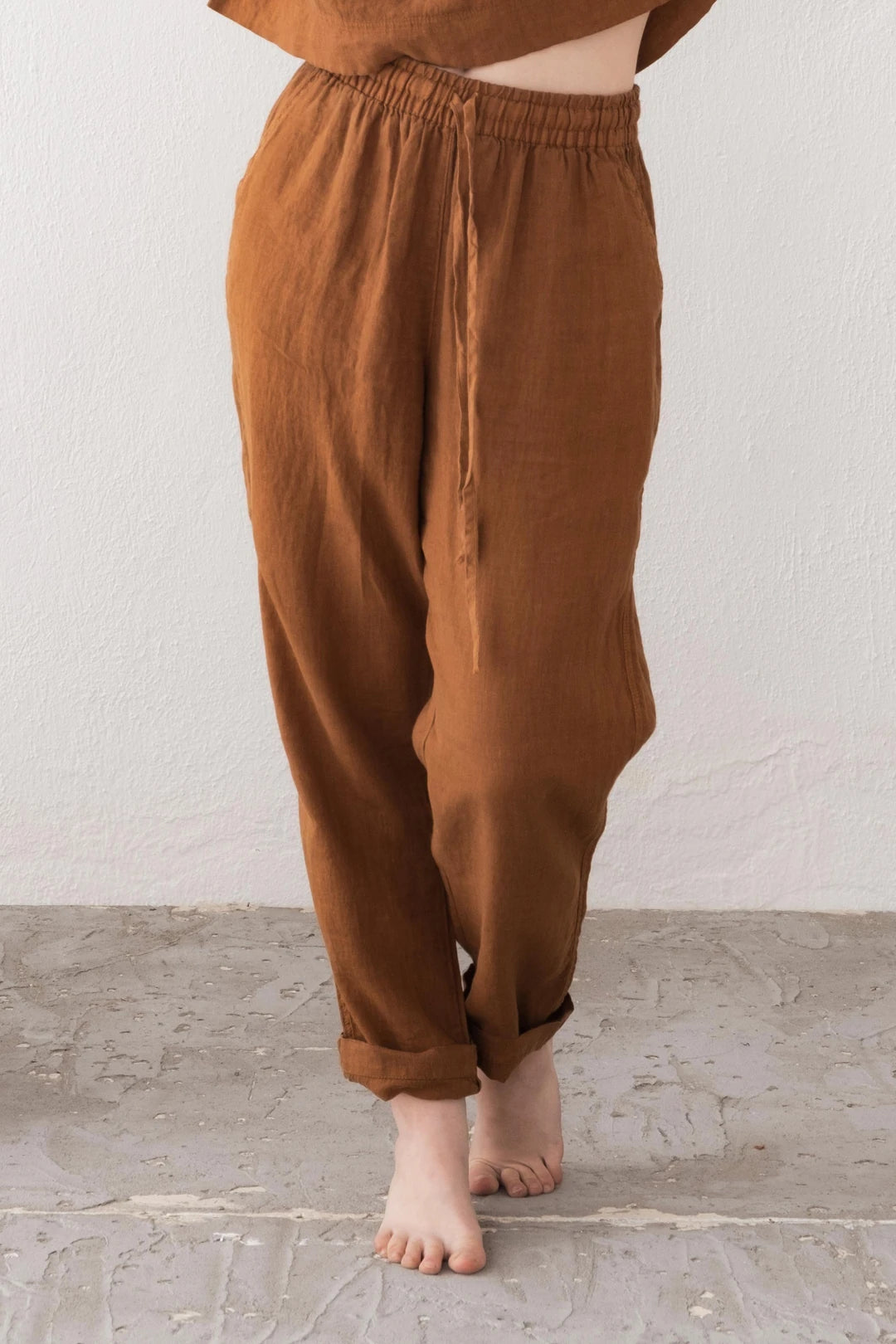 Carrot Cut Linen Pants Cinnamon Brown