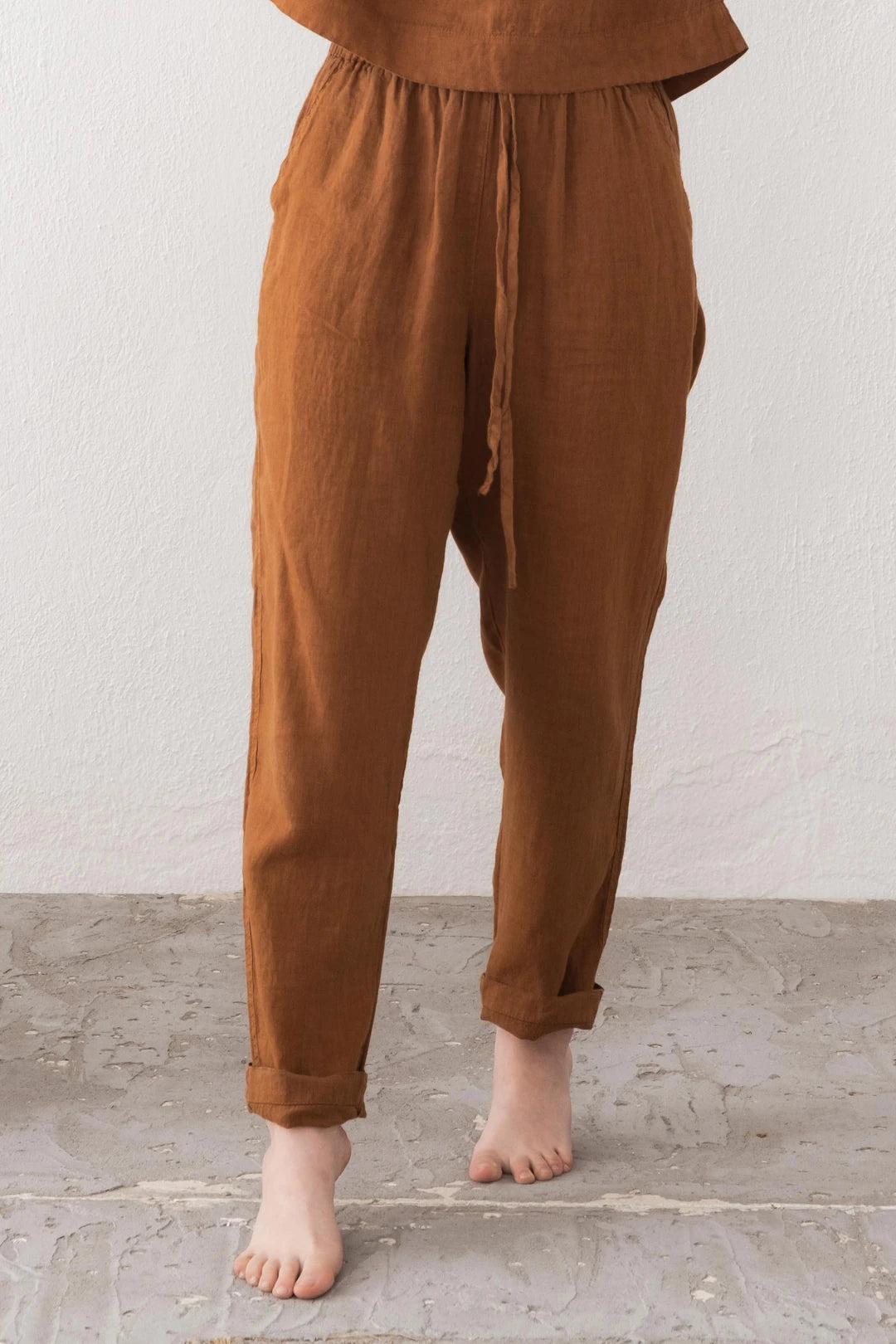 Carrot Cut Linen Pants Cinnamon Brown
