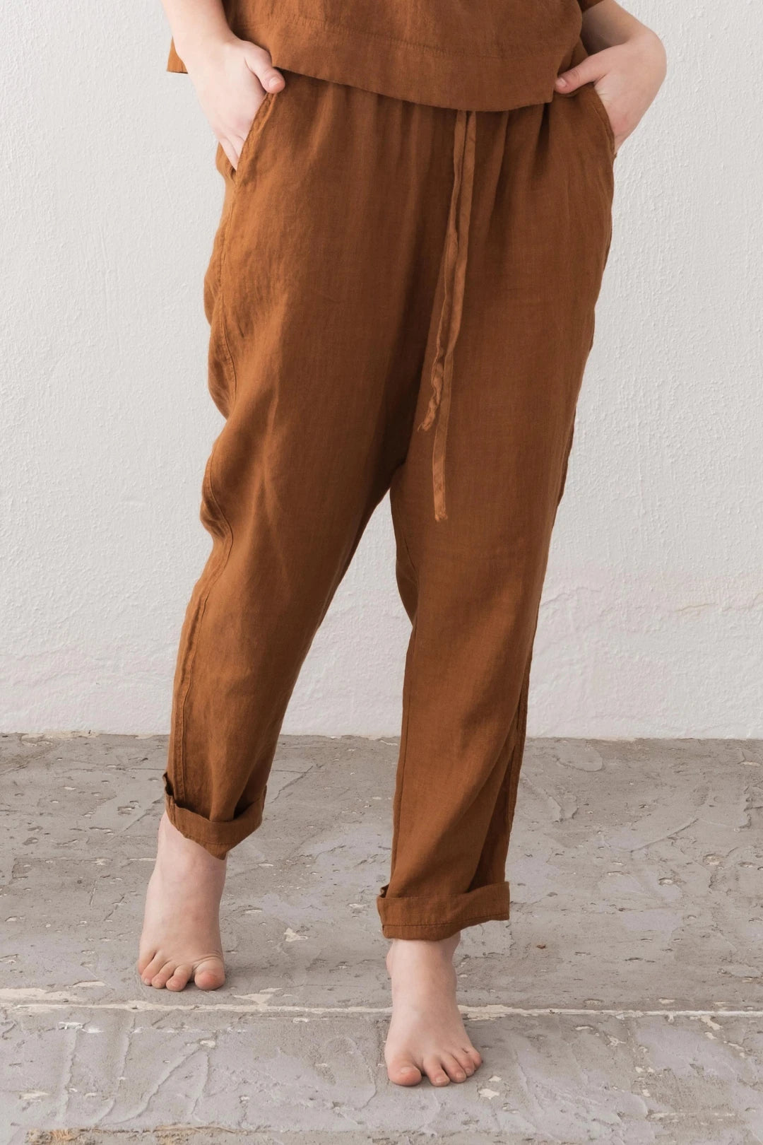 Carrot Cut Linen Pants Cinnamon Brown