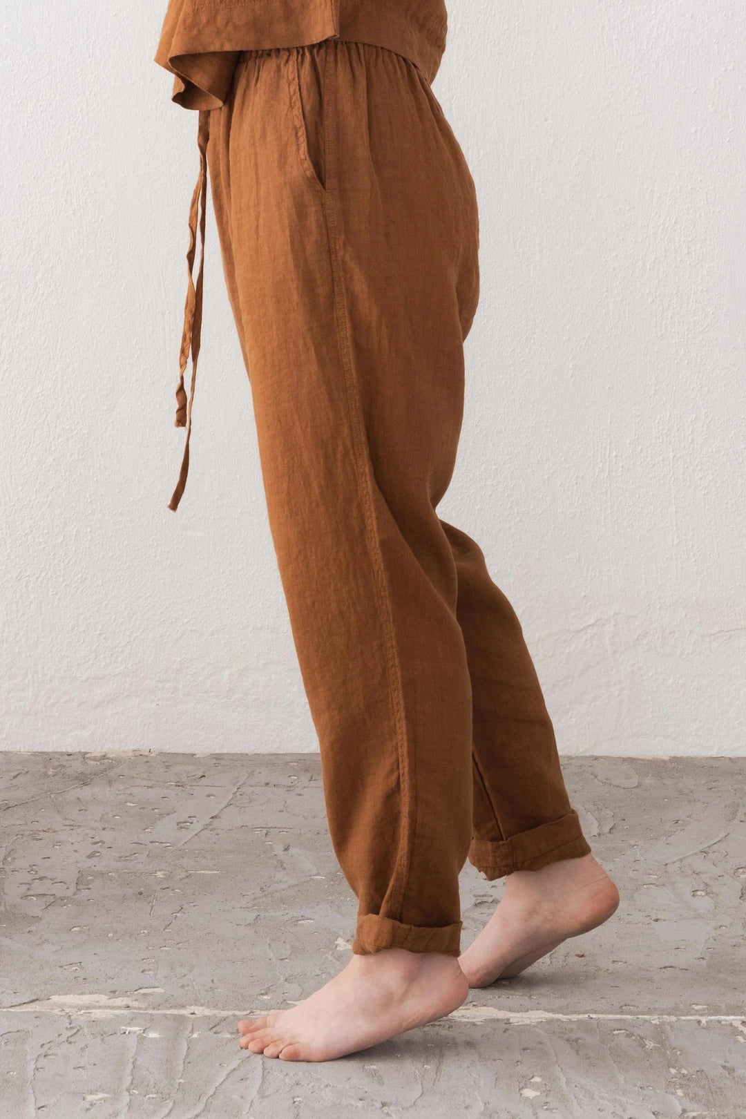 Carrot Cut Linen Pants Cinnamon Brown