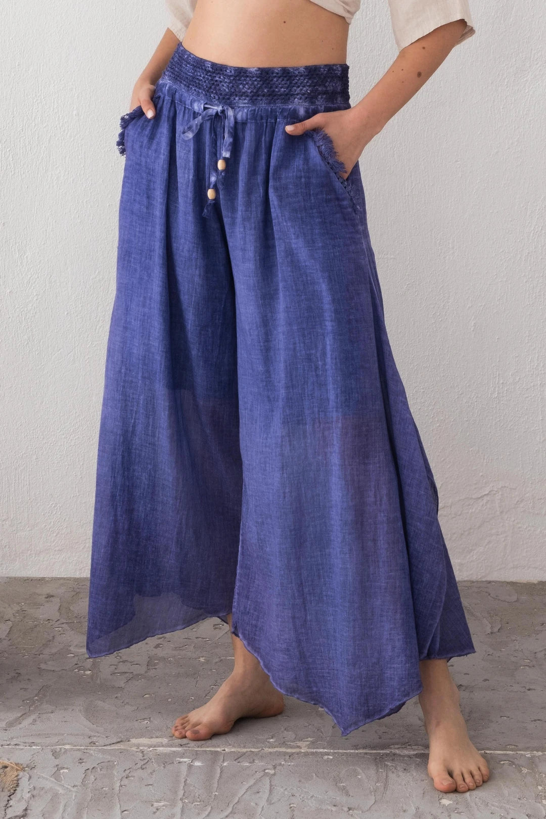 Spanish Wide Leg Linen Trousers Indigo Blue