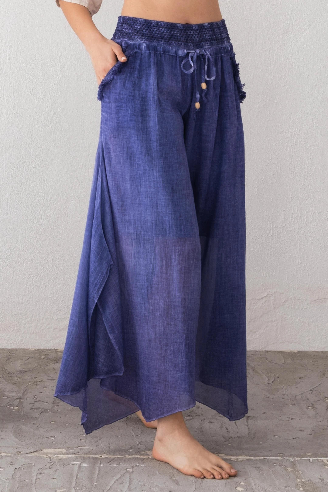 Spanish Wide Leg Linen Trousers Indigo Blue