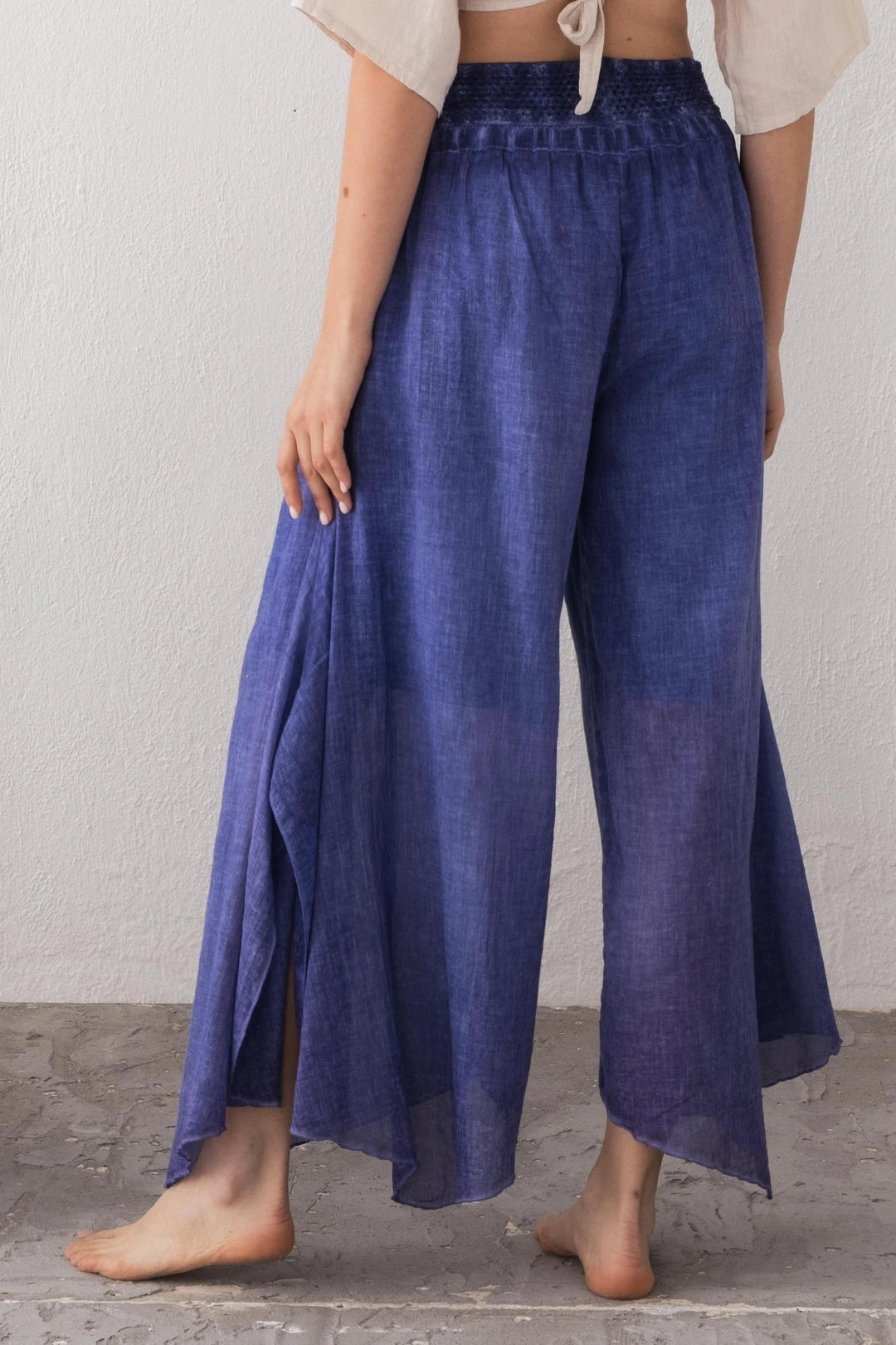 Spanish Wide Leg Linen Trousers Indigo Blue