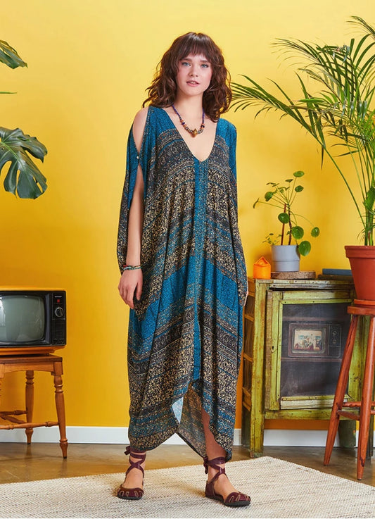 Asymmetrical Hem Loose Fit Dress Ethnic patterned