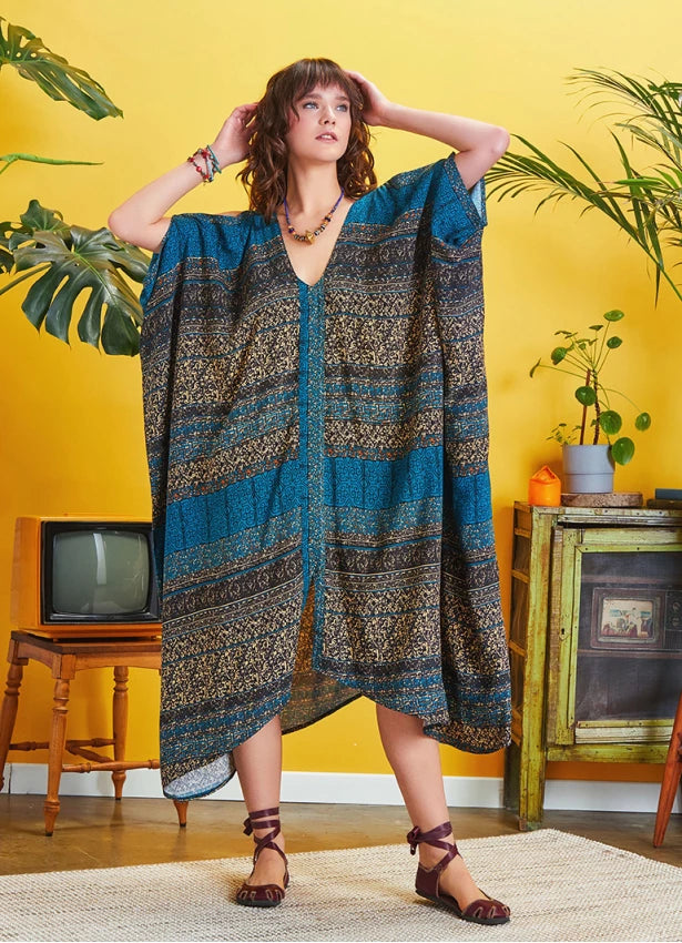 Asymmetrical Hem Loose Fit Dress Ethnic patterned