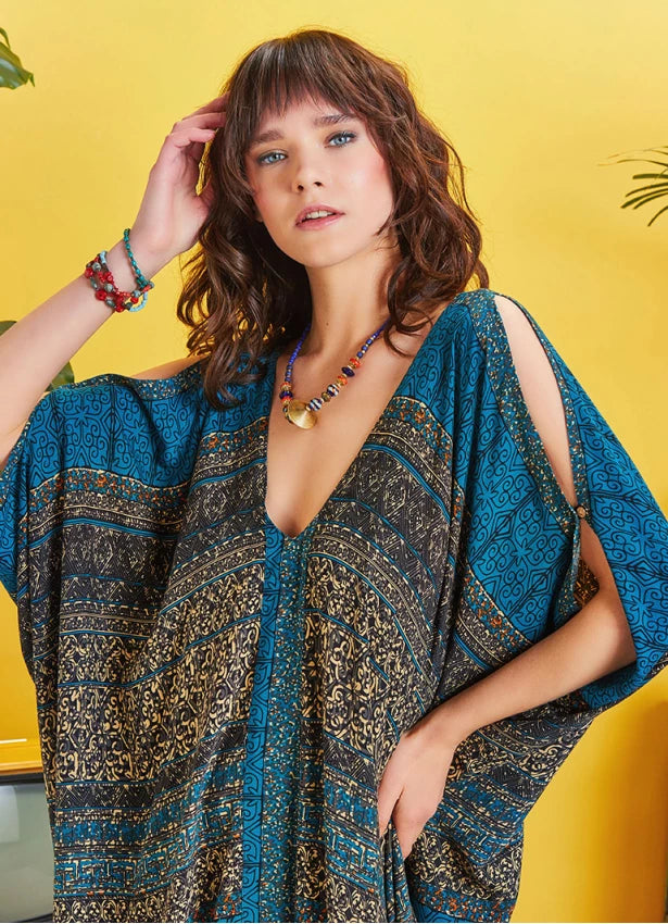 Asymmetrical Hem Loose Fit Dress Ethnic patterned