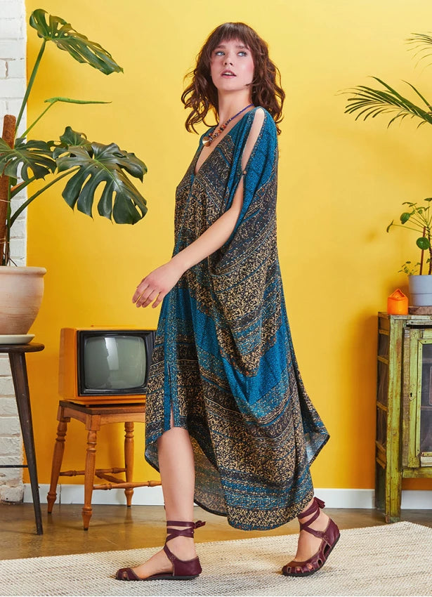 Asymmetrical Hem Loose Fit Dress Ethnic patterned