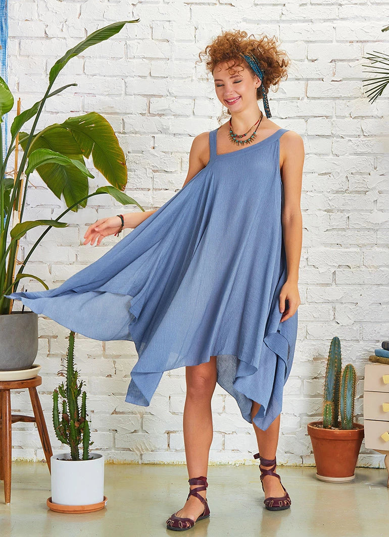 Loose Fit Midi Asymmetrical Blue Dress
