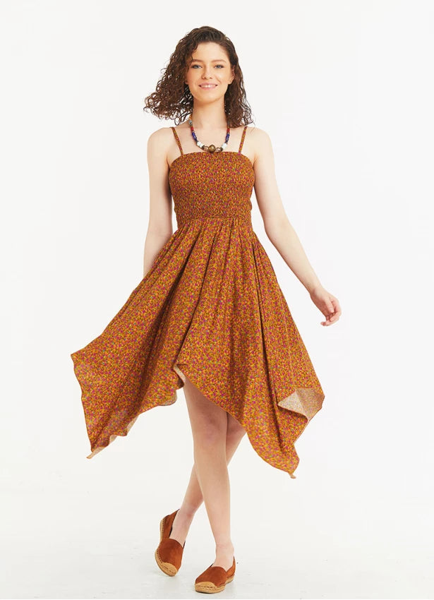 Hankerchief Skirt Thin Straps Loose Floral Patterned Dress