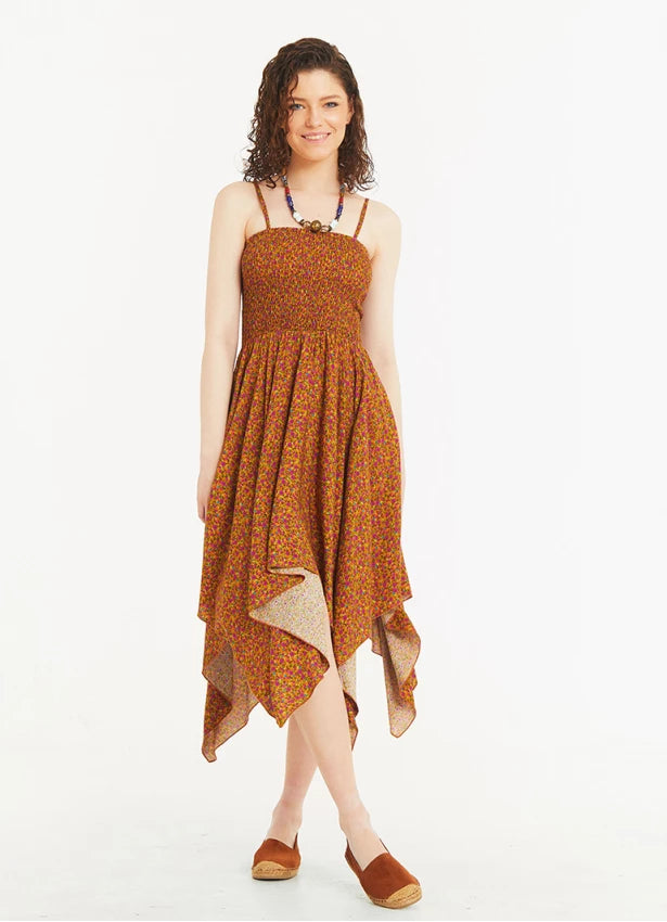 Hankerchief Skirt Thin Straps Loose Floral Patterned Dress
