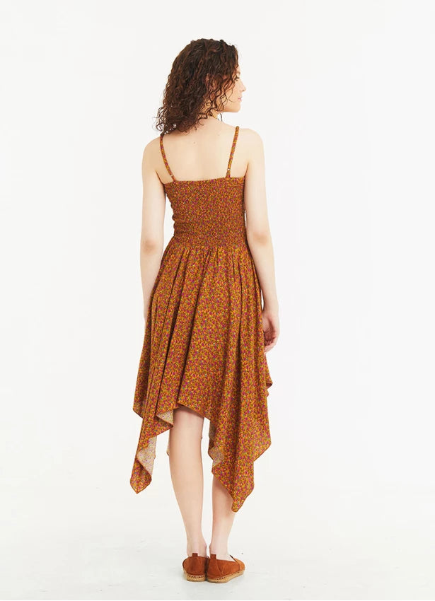 Hankerchief Skirt Thin Straps Loose Floral Patterned Dress