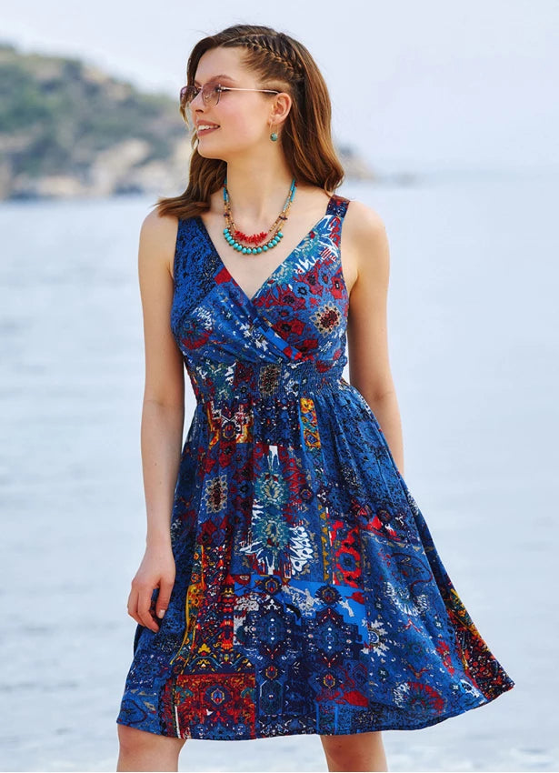 Bohemian Casual Dress with Pocket - Indigo Blue