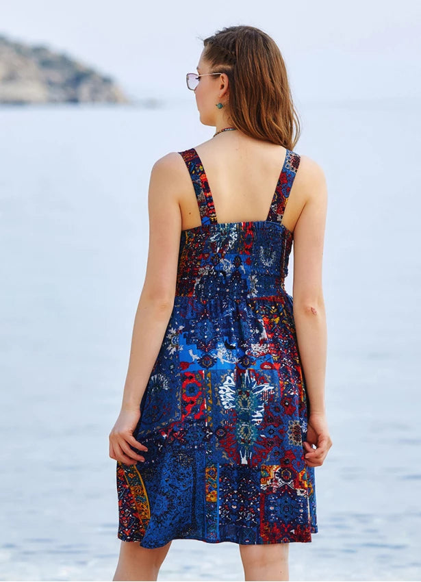Bohemian Casual Dress with Pocket - Indigo Blue