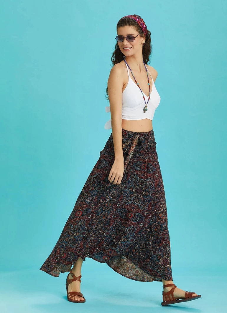 Ethnic Patterned Casual Asymmetrical Skirt
