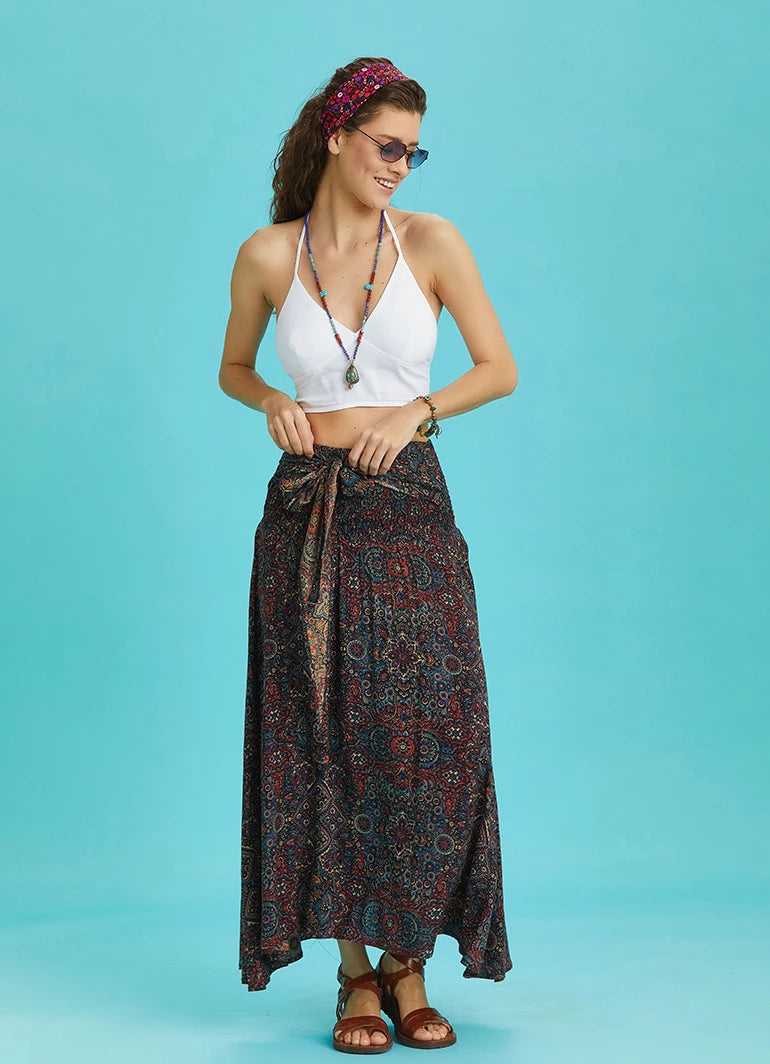 Ethnic Patterned Casual Asymmetrical Skirt