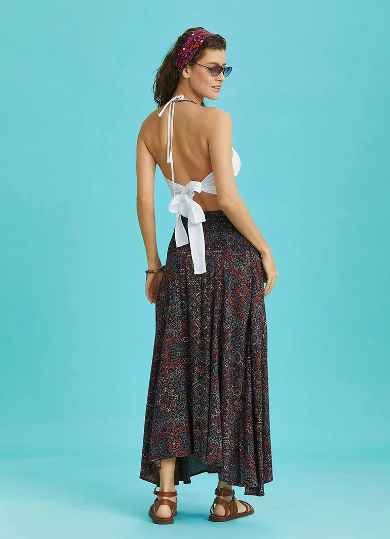 Ethnic Patterned Casual Asymmetrical Skirt