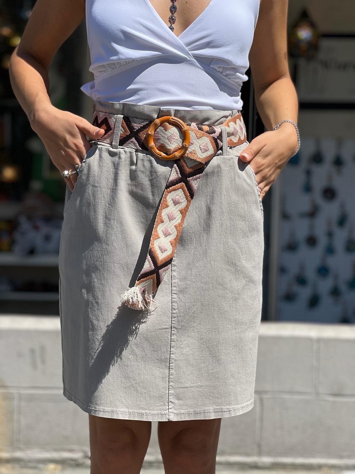 Beige Skirt With Lycra Belt Detail