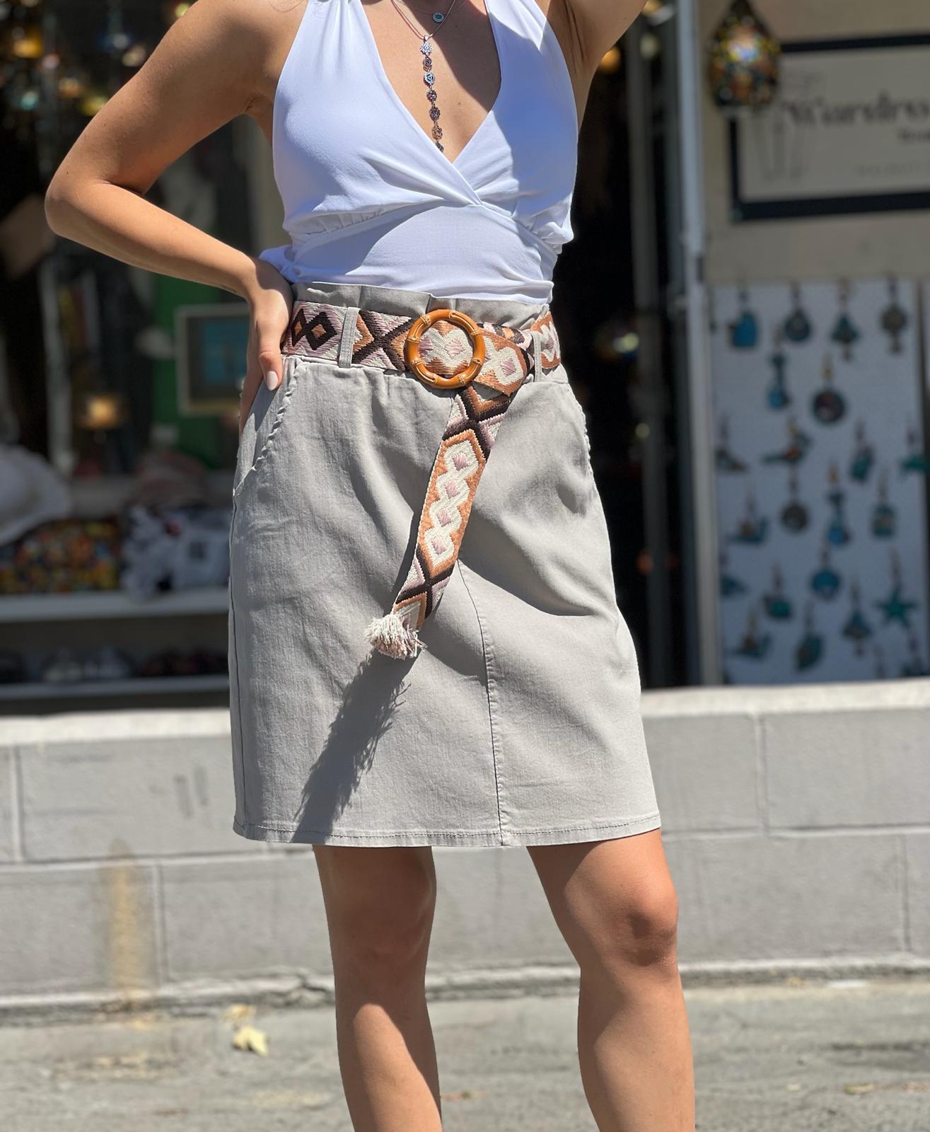 Beige Skirt With Lycra Belt Detail