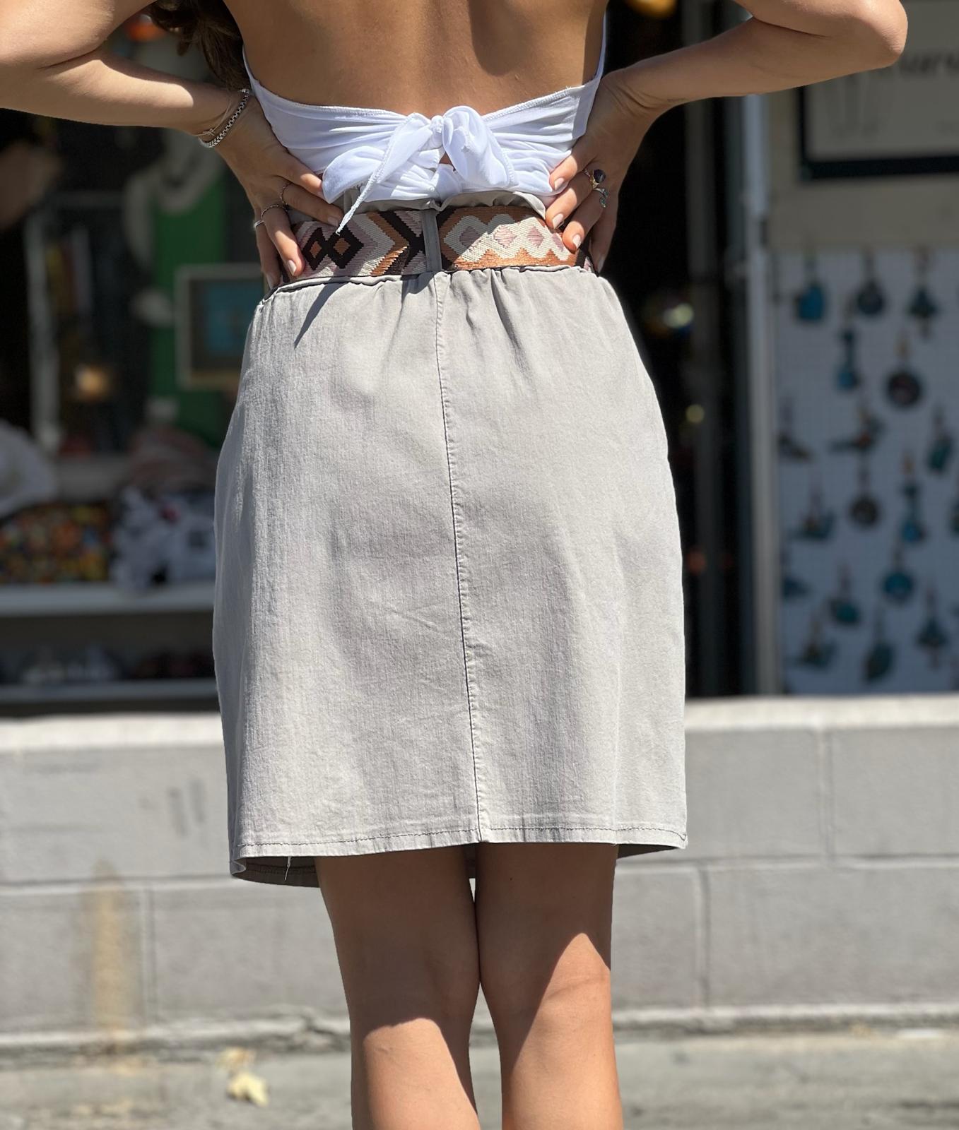Beige Skirt With Lycra Belt Detail