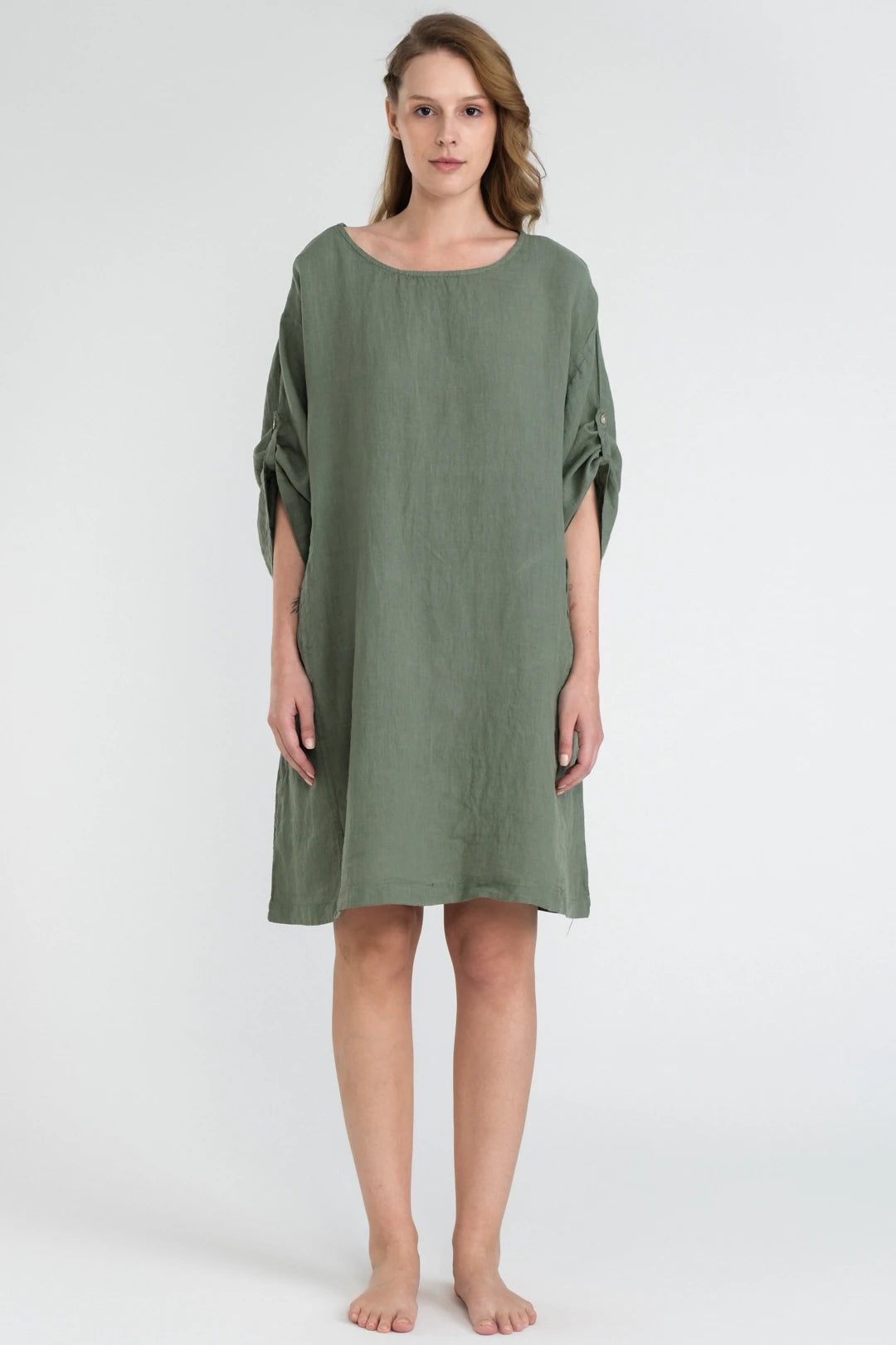 Linen Oversized Mini Dress Sage Green