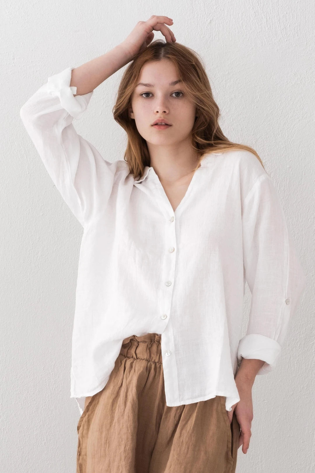 Linen Side Slit Short Mocha Brown