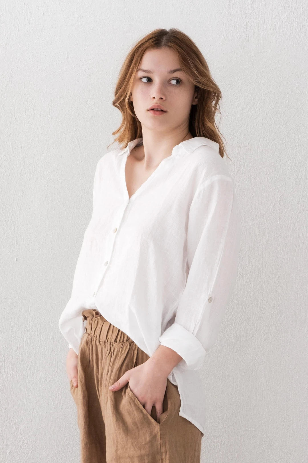 Linen Side Slit Short Mocha Brown