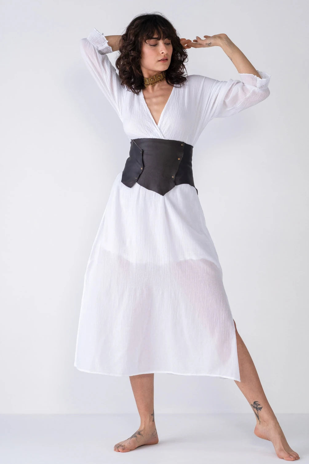 V-Neck Cotton Maxi Dress - White