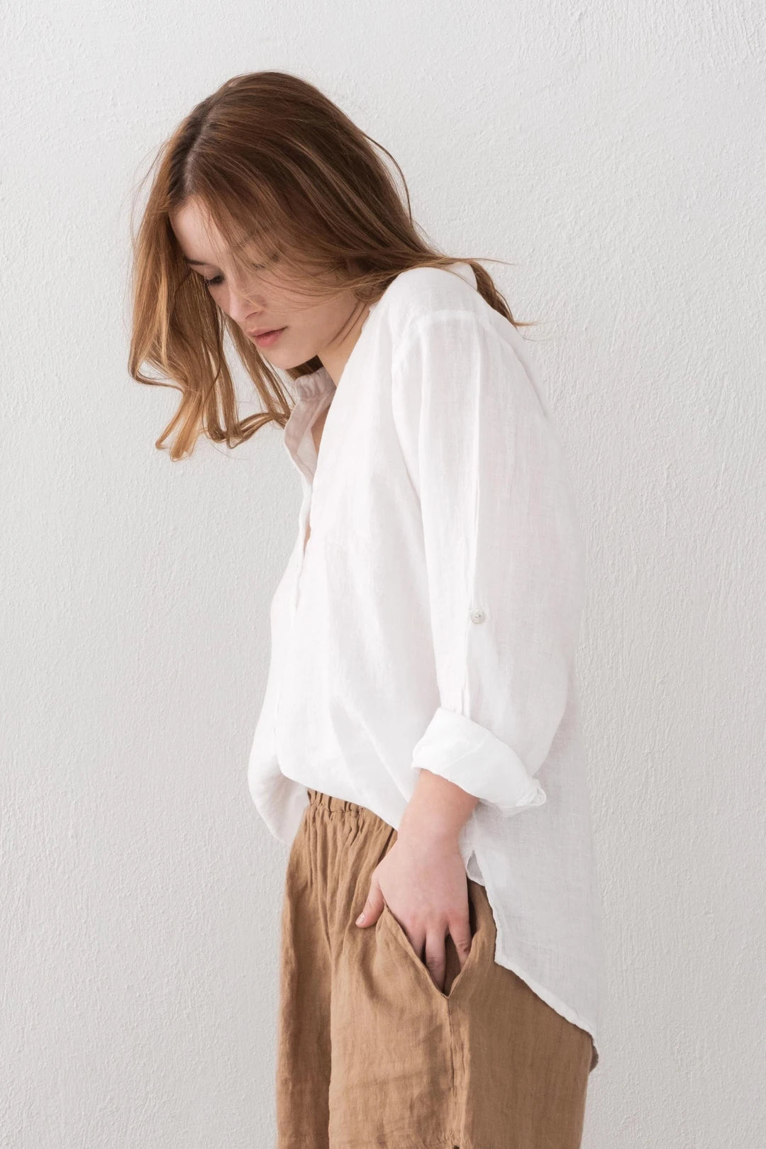 Linen Side Slit Short Mocha Brown