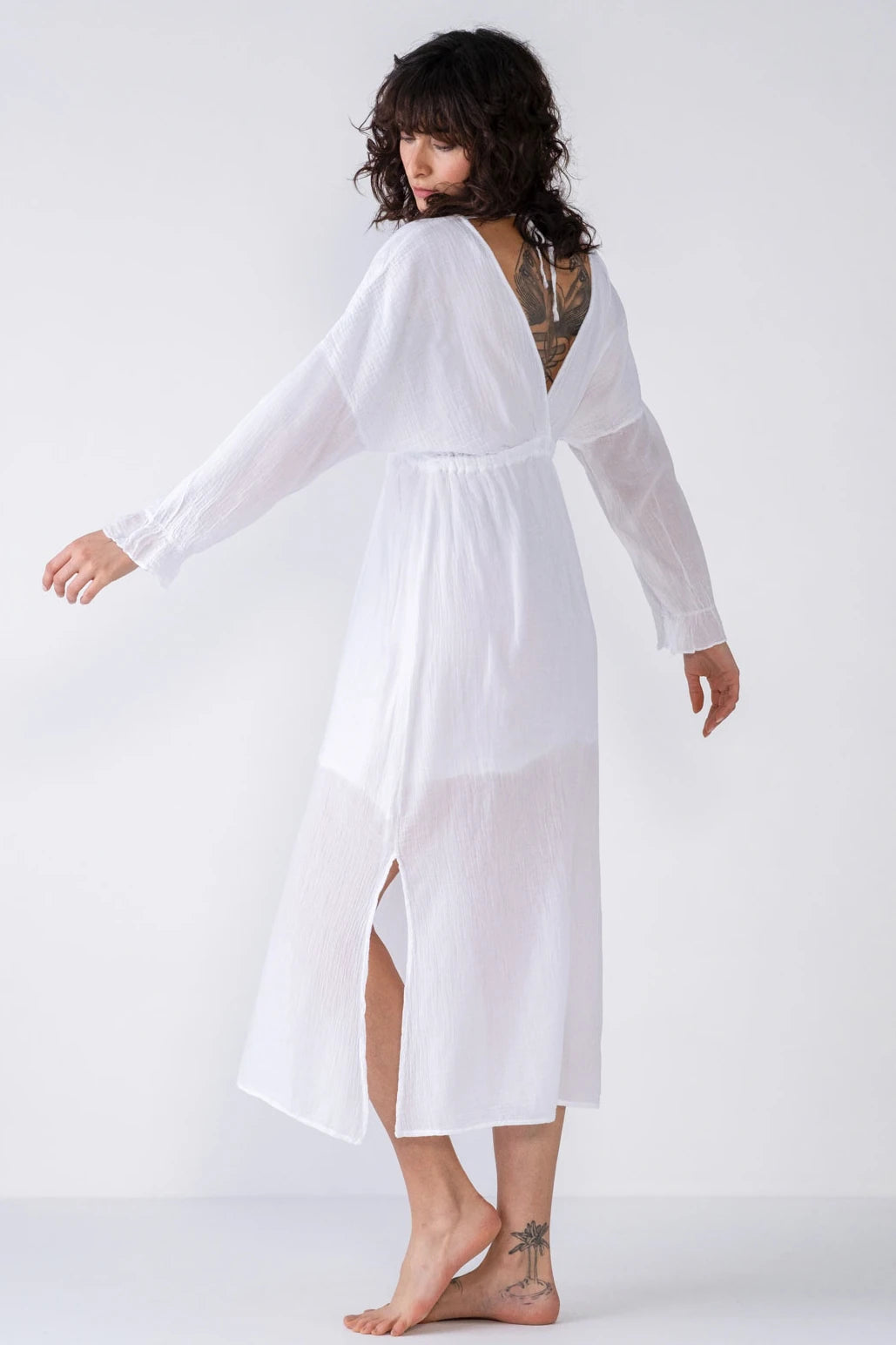 V-Neck Cotton Maxi Dress - White