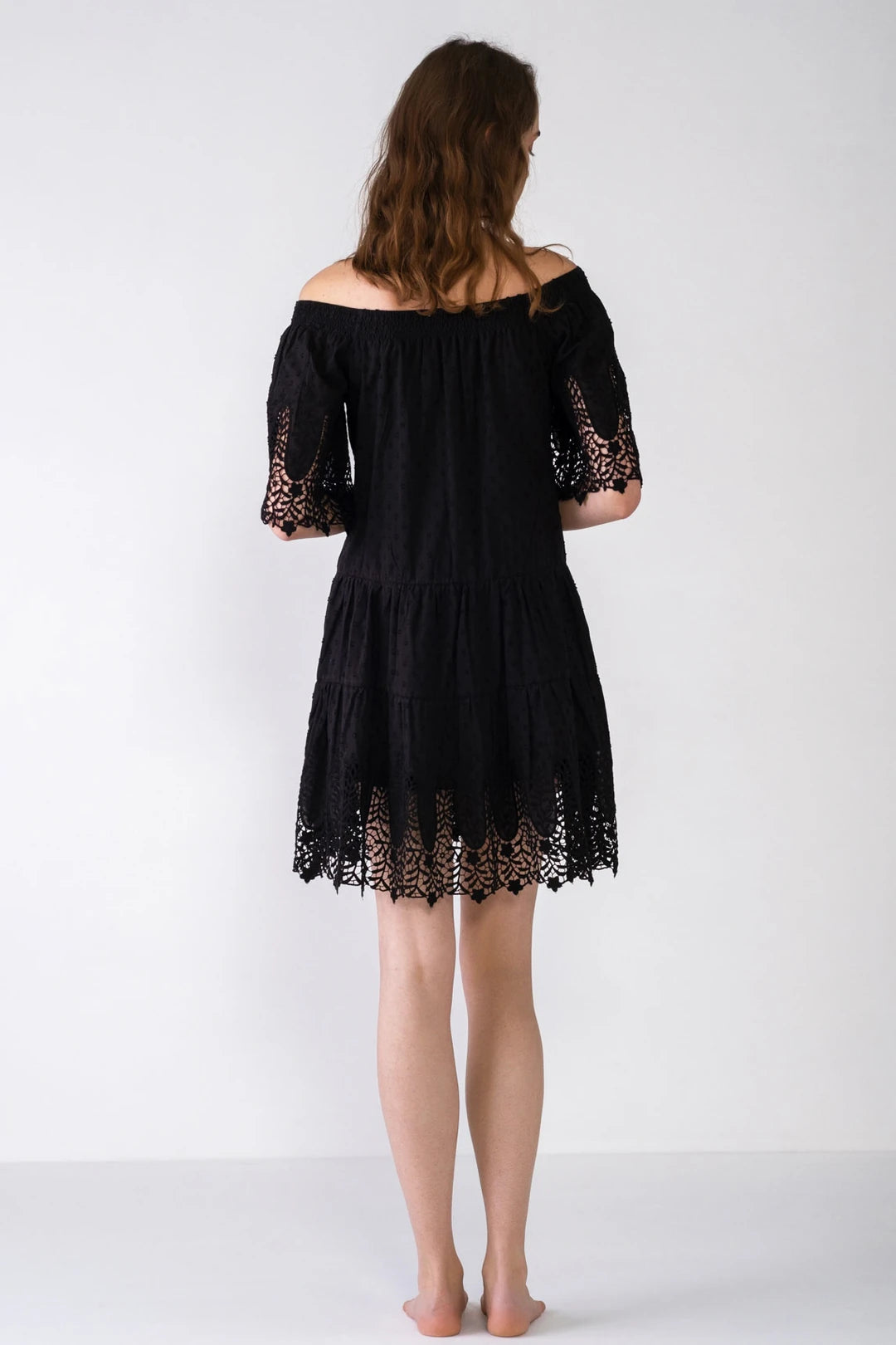 Madonna Collar Embroidered Dress - Black