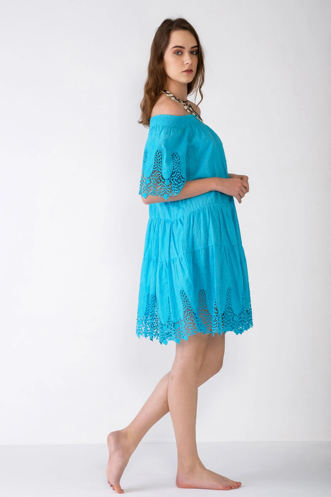 Madonna Collar Embroidered Dress - Turqoiuse Blue