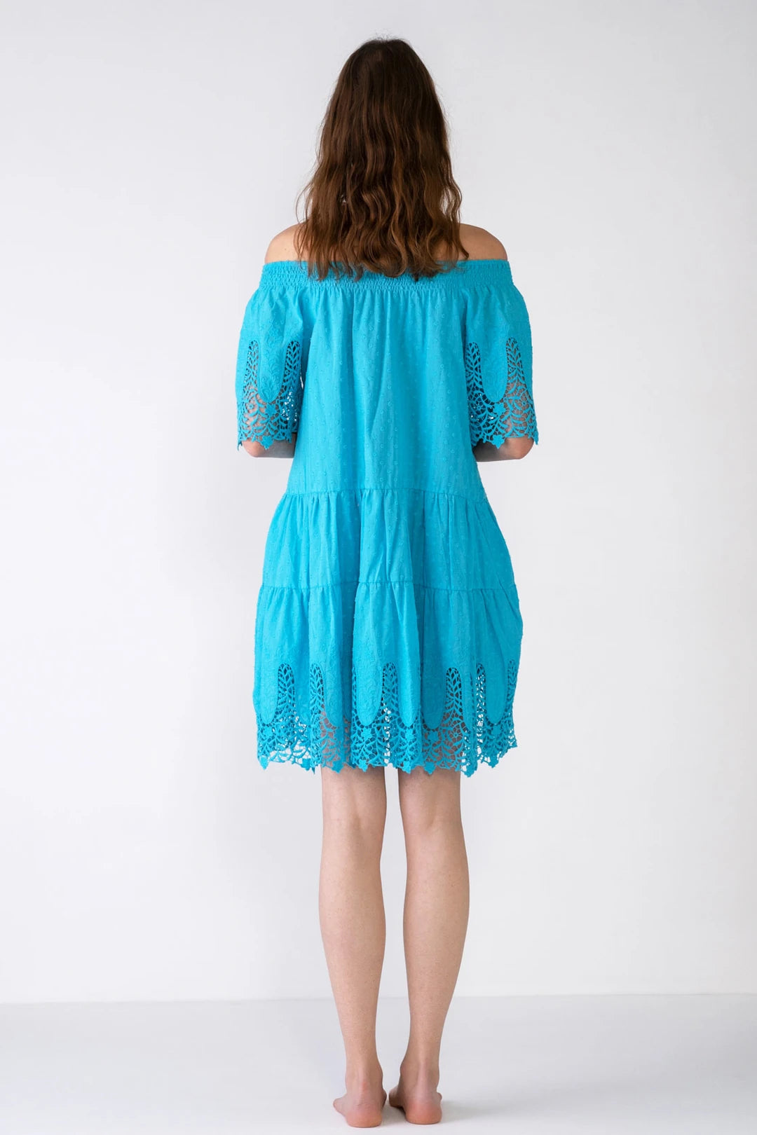 Madonna Collar Embroidered Dress - Turqoiuse Blue