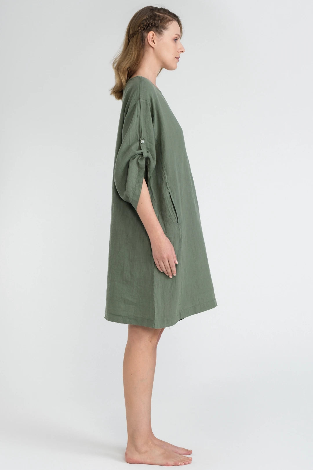 Linen Oversized Mini Dress Sage Green