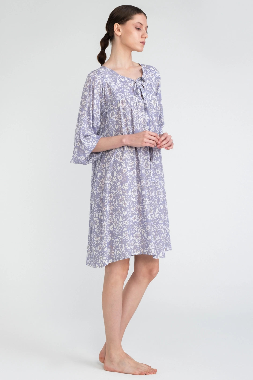 Smock Dress Periwinkle Blue and White Floral