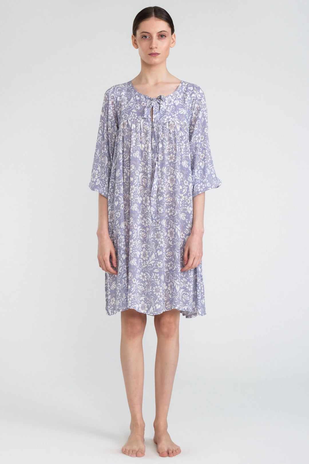 Smock Dress Periwinkle Blue and White Floral