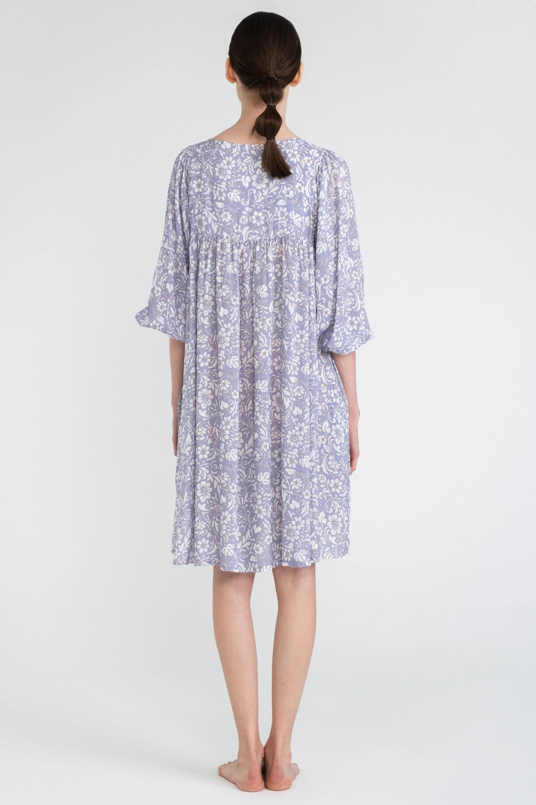 Smock Dress Periwinkle Blue and White Floral